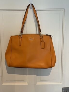 Coach Leather Shoulder Tote in Cognac